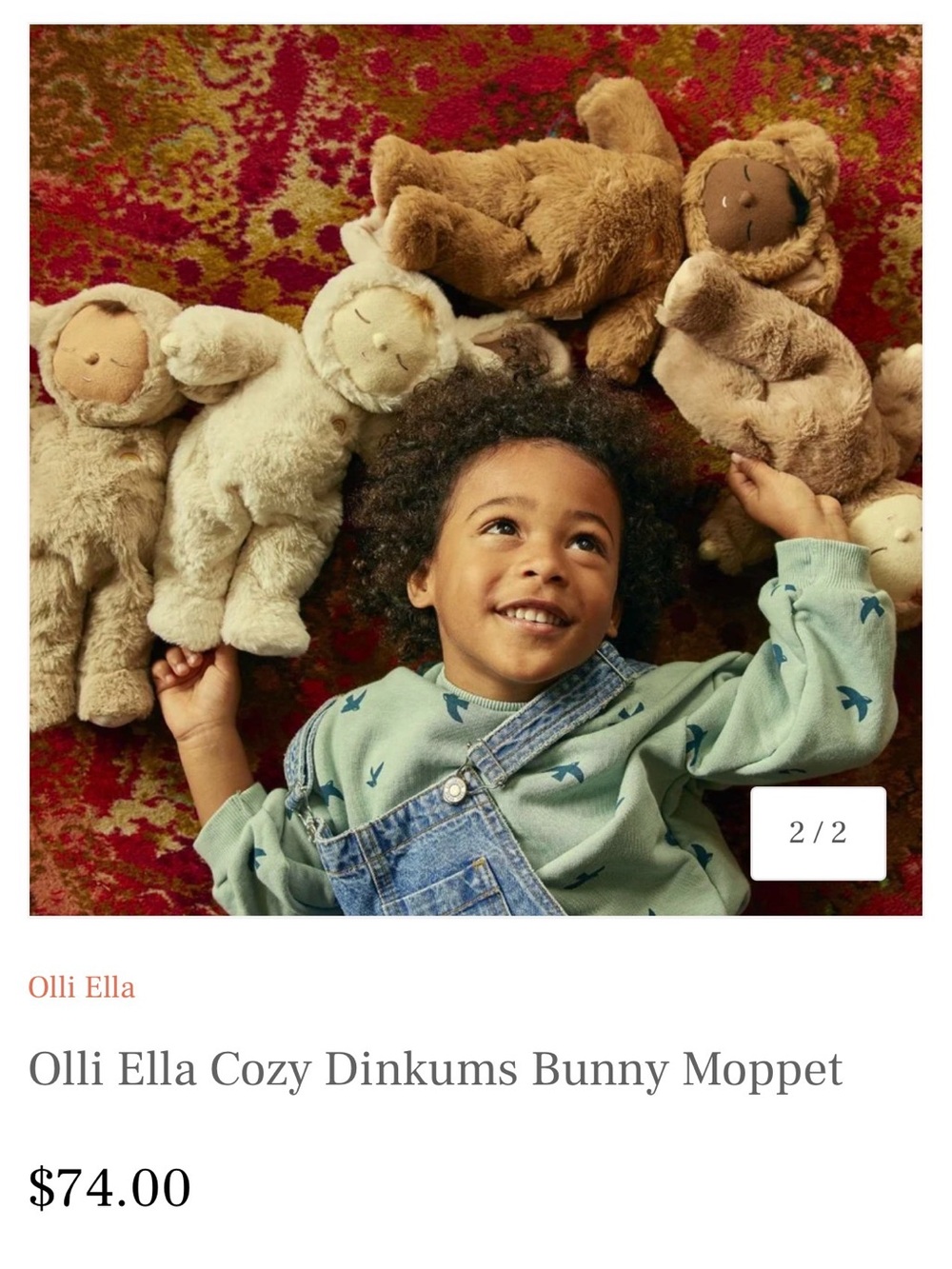 Olli Ella Cozy Dinkum Bunny ‘Moppet’ Plush - Cream
